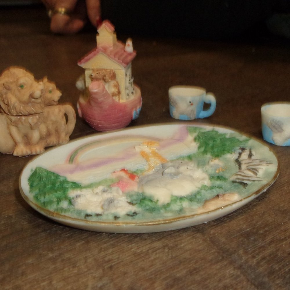 Miniature tea set Noah Ark dollhouse